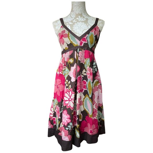 Lucy & Laurel babydoll brown multi-floral boho hippie midi sun dress size 8 - Picture 3 of 11